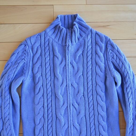 LL Bean Full Zip Cable Knit Sweater Light Blue Size M - Picture 2 of 4